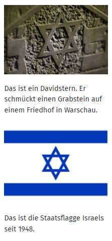 Davidstern. Er schmückt einen Grabstein auf einem Friedhof in Warschau. Staatsflagge Israels